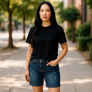 BKE‎ Payton Bermuda Dark Blue Distressed Jean Shorts